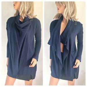 Tahari Wrap Cardigan Sweater Cowl-neck Navy